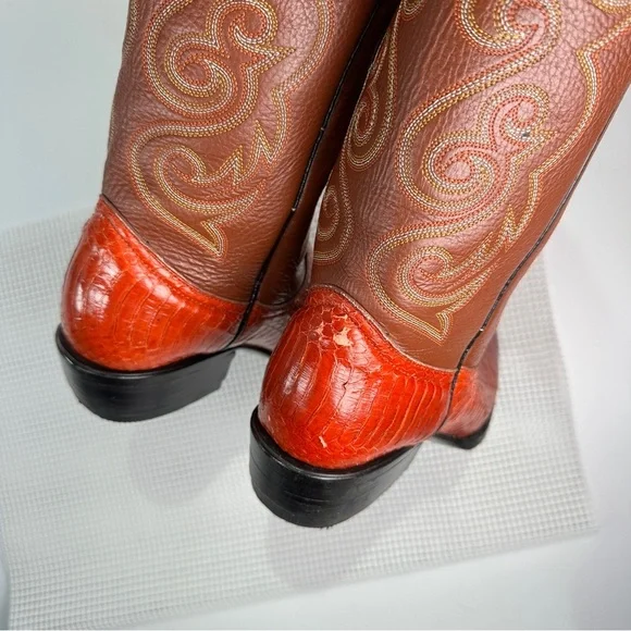 African Boot Co Python Leather Cowboy Boots Mens 6.5 Brown Western - Picture 7 of 14